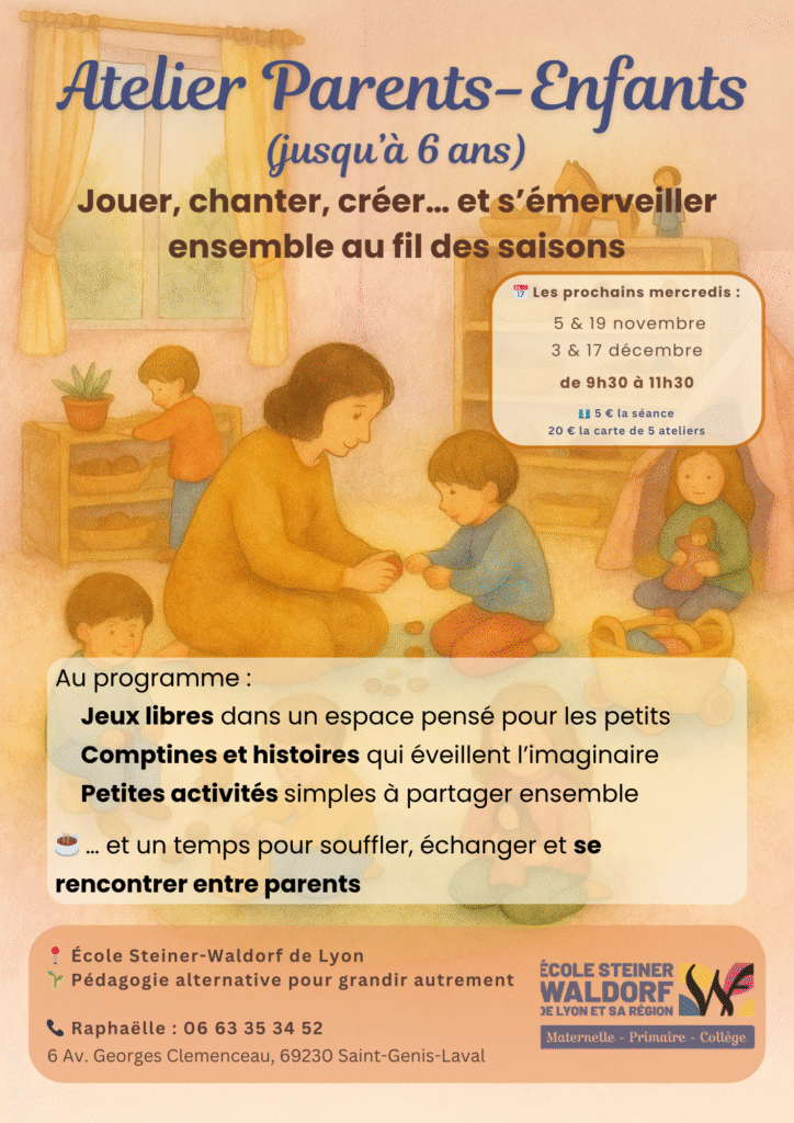 Affiche des ateliers parents-enfants de l’École Steiner-Waldorf de Lyon à Saint-Genis-Laval